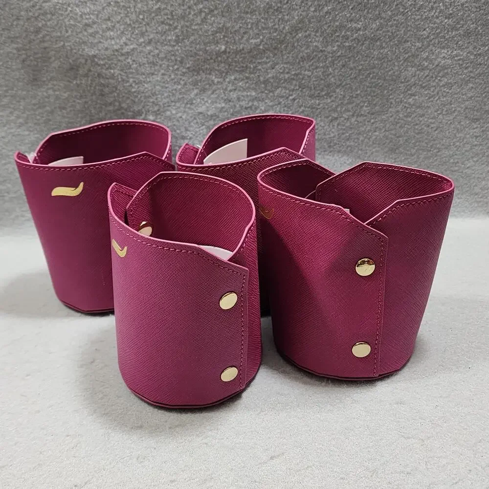 Elevation Vegan Leather Cup Holders x4 Magenta Fold Tone Hardware By Tina Wells